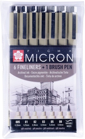    Pigma Micron 6 (0.2 025 0.3 0.35 0.45 0.5)  + brush